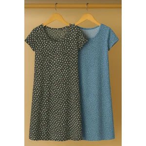 2 Adet Dökümlü Rahat Kalıp Günlük Penye Kumaş Elbise