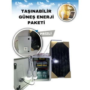 50W PANEL+24AH Jel Akü+3 Lamba Taşınabilir Tv-Lamba Güneş Enerji Paketi