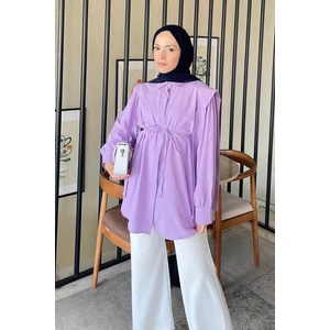 Bel Bağlamalı Omuz Vatkalı Gömlek Pamuk Polyester Düz Desen Kadınlar İçin Lila