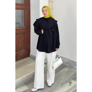 Bel Bağlamalı Omuz Vatkalı Gömlek Siyah