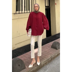 Sedef Balon Kol Gömlek Bordo
