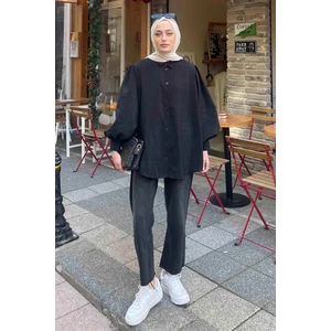 Sedef Balon Kol Gömlek Siyah