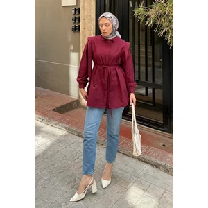 Bel Bağlamalı Omuz Vatkalı Gömlek Bordo