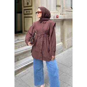 Bel Bağlamalı Omuz Vatkalı Gömlek Acı Kahverengi