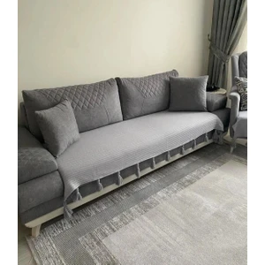 GRİ RENK Püsküllü Koltuk Koltuk Örtüsü 90 X 210 Ebatında 