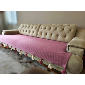 Renkli Püsküllü Koltuk Koltuk Örtüsü  GÜL KURUSU 90X210 EBATINDA 