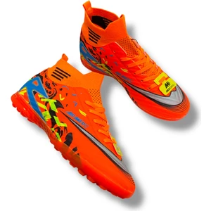 Çoraplı Halısaha Ayakkabı Neon Turuncu Desenli