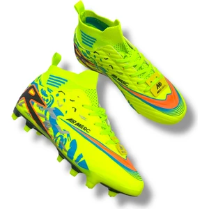 Çoraplı Unisex Krampon Halısaha & Çimsaha Ayakkabı Neon Sarı Desenli