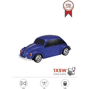 D-49 Mavi Araba Voswos Retro Tasarım Usb/Tf/Fm Bluetooth Hoparlör Speaker