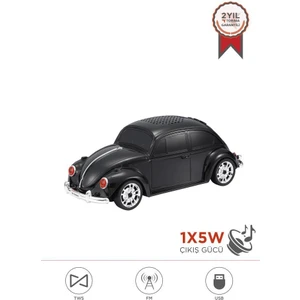 Bluetooth Hoparlör Retro Araba Vosvos USB TF FM Speaker D49 Siyah