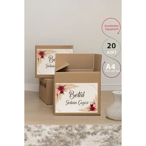 Kırmızı Gül ve Pampas Desenli Çeyiz Etiketi