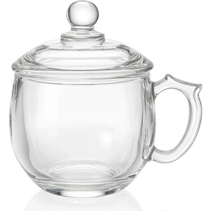 Kristal Kalın Cam Tekli Kapaklı Büyük Boy Bitki Çayı Kupası 370 Ml.