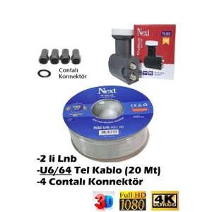 20 Metre Gold Uçlu Anten Kablosu Full Hd 3D 4K + 2 Li Lnb YE-202 + 4 Contalı Konnektör