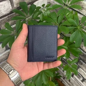 AsyaClub Derije Hakiki Deri Lacivert Mini Erkek Cüzdanı (T946)