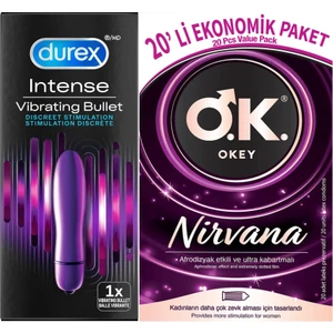 Intense Delight Bullet Titreşimli Vibratör + Okey Nirvana  Prezervatif 20 Li Set