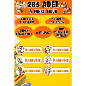 Okul Etiketi Kalem Defter Etiketi Papatyalı Sevimli Hayvanlar Özel Isimli Etiket 6 Figür - 285 Adet