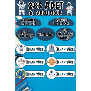 Okul Etiketi Kalem Defter Etiketi Uzay Boşluğu Astronotlar Özel Isimli Etiket 6 Figür - 285 Adet