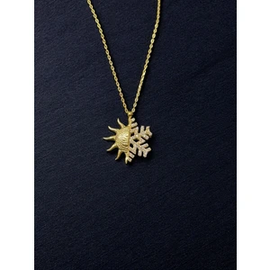 Güneş ve Kar Tanesi Kolye 925 Ayar Gümüş 18 Ayar Altın Kaplama