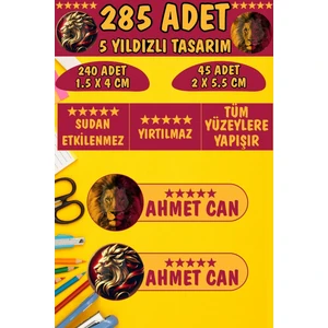 Okul Kalem Defter Etiketi Sarı Kırmızı Aslan Özel Isimli Etiket 2 Figür - 285 Adet
