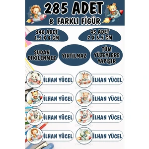 Okul Kalem Defter Etiketi Roketli Sevimli Hayvanlar Özel Isimli Etiket 8 Figür - 285 Adet