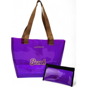 Plaj Çantası ve Cüzdanı Beach Baskılı Şeffaf Büyük Boy