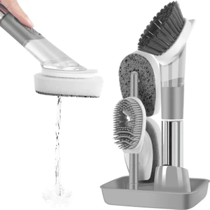 Melodik Dizayn Saplı Doldurulabilir Sabunluk Bulaşık Fırçası 4 Başlıklı