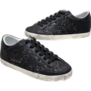 Women's Golden Goose Super-Star In Black Nappa And Glitter With Glossy Black leather star - Kadın Ayakkabı
