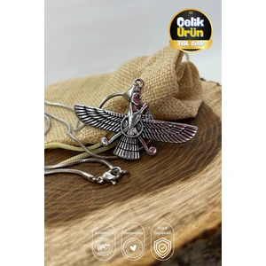 Paslanmaz Çelik Madalyon Ahura Mazda Gümüş Rengi Parlak Kararmaz Çelik Kolye Unisex Kolye