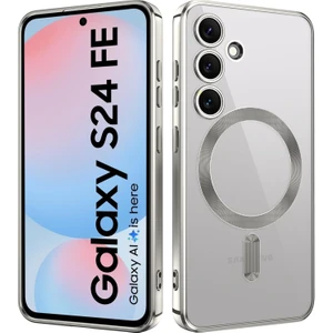 Samsung Galaxy S24 Fe Kılıf Kamera Lens Korumalı Renkli Magsafe Şeffaf Silikon Gümüş