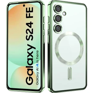 Samsung Galaxy S24 Fe Kılıf Kamera Lens Korumalı Renkli Magsafe Şeffaf Silikon Koyu Yeşil