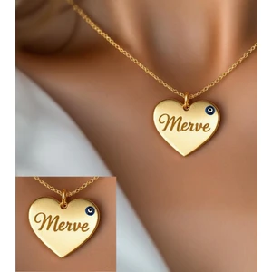Bizle Tasarla Kişiye Özel Isimli Kalp Kolye Nazar Boncuklu Tasarım Paslanmaz Çelik