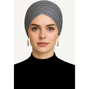 NF ND ENEFENDİ Üç Bantlı Hazır Tesettür Dış Bone Hijap Gri Rahat Şık Bone