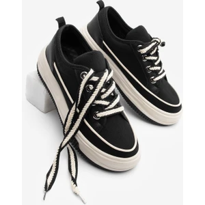 Kadın Sneaker Spor Ayakkabı Keten Kumaş Bağcıklı Hesna