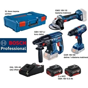 Gbh 187-LI + Gws 18V-10 + Gsr 18V-50 2x5,0 Ah Akülü Set