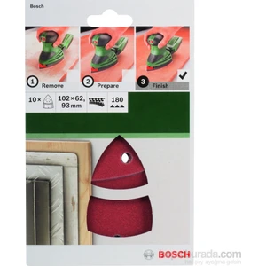 - Multi Zımpara Kağıdı 10'Lu, 102 X 62/93 Mm 180 Kum 11 Delik