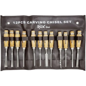 ROX Wood 15399084 Ahşap Oyma Iskarpela Seti 12 Parça Metal Yüzüklü Saplı