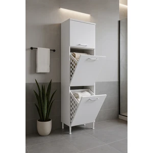 Azzuri Furniture Çamaşır Sepetli Banyo Dolabı 2 Sepetli Çok Amaçlı Dolap Beyaz