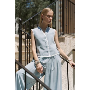 Shonas Bağcık Detay Mavi Yelek Pantolon Takım