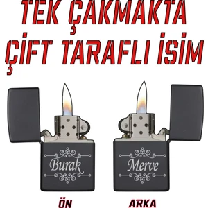 Bizle Tasarla Kişiye Özel Çift Taraflı Lazer Isim Baskılı Benzinli Metal Çakmak