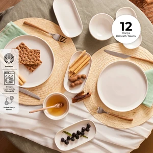 Parla Porselen 12 Parça 6 Kişilik Kahvaltı Takımı Beyaz