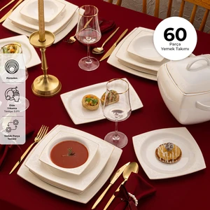 Fine Bone Sedef 60 Parça 12 Kişilik Yemek Takımı Kare