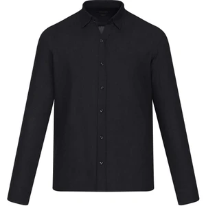 Siyah Comfort Fit 100% Pamuk Düğmeli Yaka Uzun Kollu Casual Gömlek