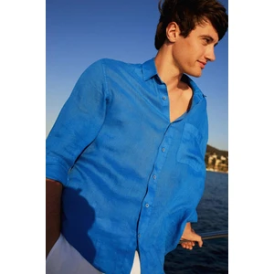%100 Keten Relax Fit Uzun Kollu Gömlek F4598AX25HS