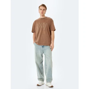 Yıkamalı Bisiklet Yaka Pamuklu Kısa Kollu Gotik Baskılı Oversize Tişört