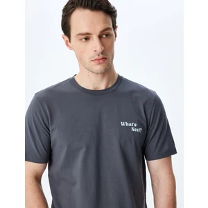 Slogan Baskılı Bisiklet Yaka Kısa Kollu Pamuklu Slim Fit Tişört