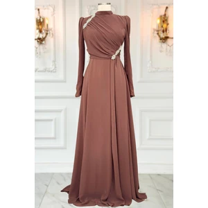 Amine Hüma Eflin Abiye Elbise Kahverengi