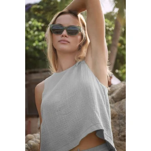 Kadın Müslin Bluz & Pantolon Takımı – Oval Yaka, %100 Pamuk 2 Kat Müslin Kumaş – Hafif, Nefes Alabilen ve Konforlu Yapısıyla Plaj, Tekne ve Günlük Kullanım Için Mükemmel Yaz Seti