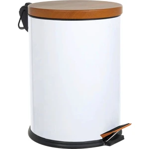 Ahşap Pedallı Çöp Kovası Beyaz 12 Lt