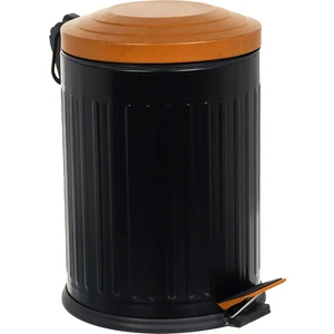 Ahşap Vintage Çöp Kovası Çizgili Siyah 12 Lt