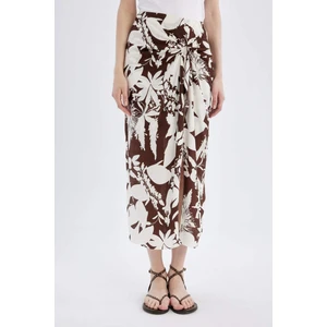 Çiçek Desenli Normal Bel Viskon Yırtmaçlı Maxi Etek C8233AX24SM